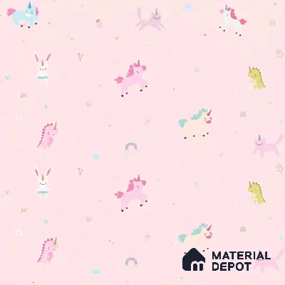6864-1 | Blush Pink Unicorn & Rabbit Kids Look Wallpaper 5 Meter x 42 Inches - 57.41 Sq. Ft.
