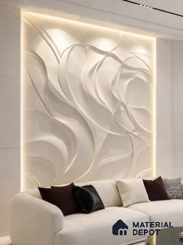 Silk Wave Carved Wall CNC Made HDHMR Panel 8 ft x 8 ft - 30 mm