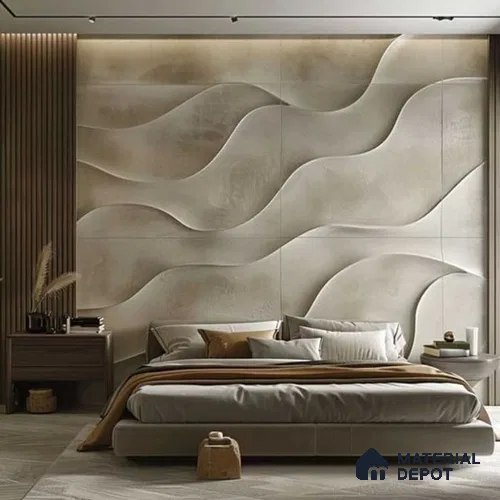 Beige Wave Texture 3D Wall 6 ft x 6.4 ft HDHMR Panel - 40 mm