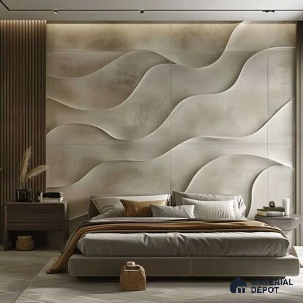 Beige Wave Texture 3D Wall 6 ft x 6.4 ft HDHMR Panel - 40 mm