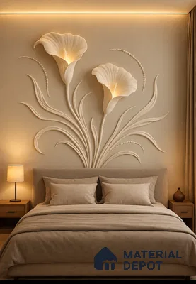 3D Calla Lily Floral Wall Mural 5.67 ft x 4.5 ft CNC Made HDHMR Panel - 30 mm