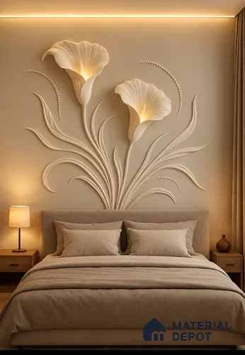 3D Calla Lily Floral Wall Mural 5.67 ft x 4.5 ft CNC Made HDHMR Panel - 30 mm