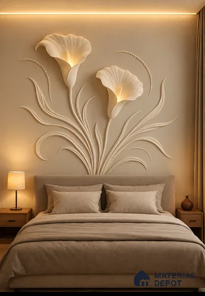 3D Calla Lily Floral Wall Mural 5.67 ft x 4.5 ft CNC Made HDHMR Panel - 30 mm