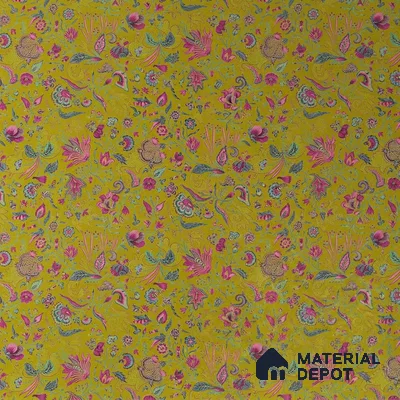 Bahaar A Symphony of Indian Flowers Greenish Yellow 10 Meter x 19.68 Inches Canvas Paper Type Wallpaper -54 Sq. Ft. | Minimum 15% wastage during installation
