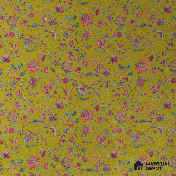 Bahaar A Symphony of Indian Flowers Greenish Yellow 10 Meter x 19.68 Inches Canvas Paper Type Wallpaper -54 Sq. Ft. | Minimum 15% wastage during installation