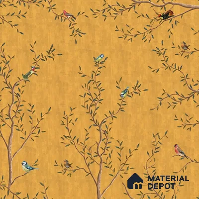 Chinoiserie Mustard Yellow Customized Floral Wallpaper - Soft Feel