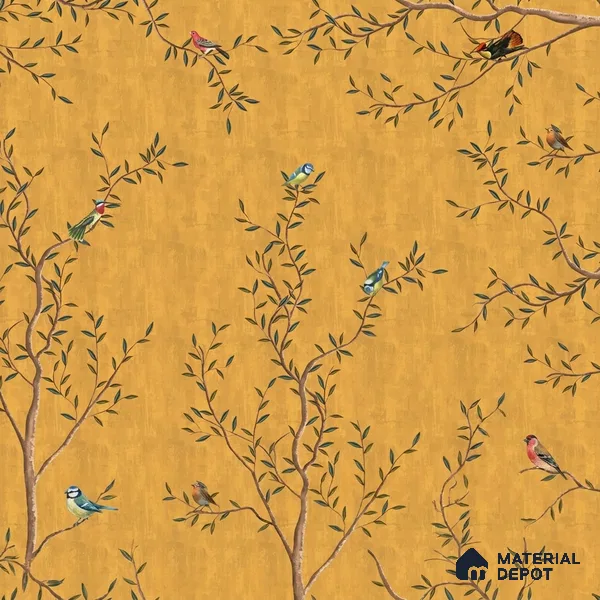 Chinoiserie Mustard Yellow Customized Floral Wallpaper - Soft Feel