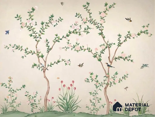 Chinoiserie Birds and Branches Customized Floral Wallpaper - Canvas