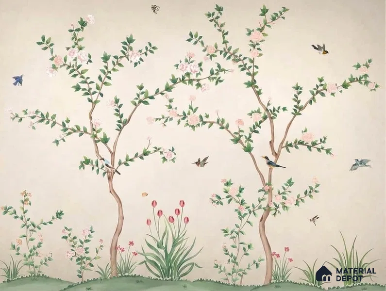 Chinoiserie Birds and Branches Customized Floral Wallpaper - Canvas