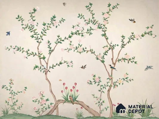 Chinoiserie Birds and Branches Customized Floral Wallpaper - Soft Feel