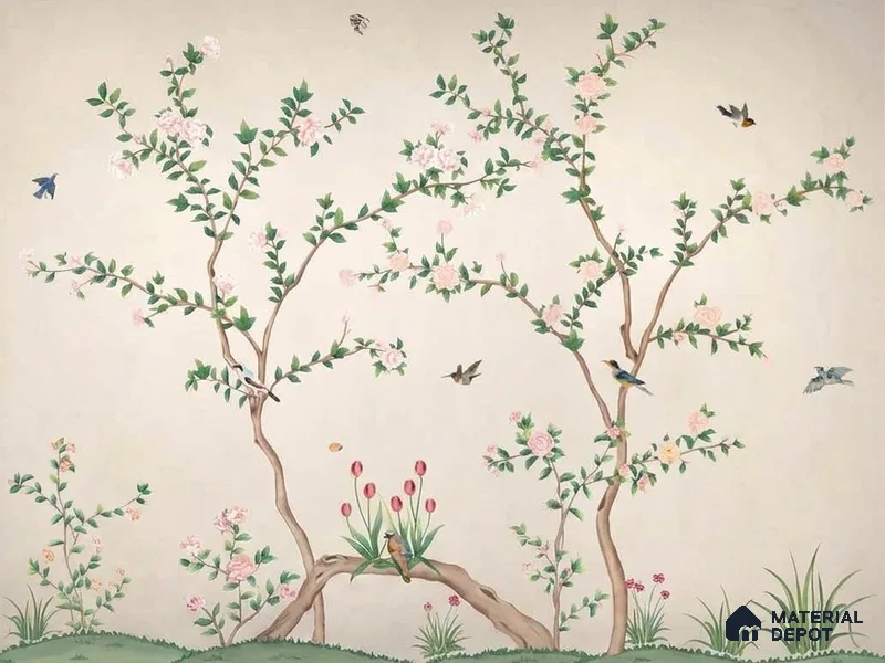 Chinoiserie Birds and Branches Customized Floral Wallpaper - Soft Feel