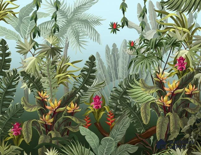 Colorful Tropical Theme Jhurmut Wallpapers, Customised Indrani Series Handmade Tropical Design (Customised Size Wallpaper )