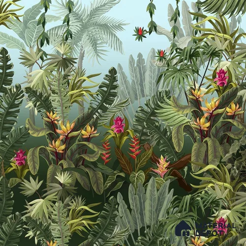 701311 - Colorful Tropical Theme Jhurmut Wallpapers, Customised Indrani Series Soft Feel Tropical Design (Customised Size Wallpaper )