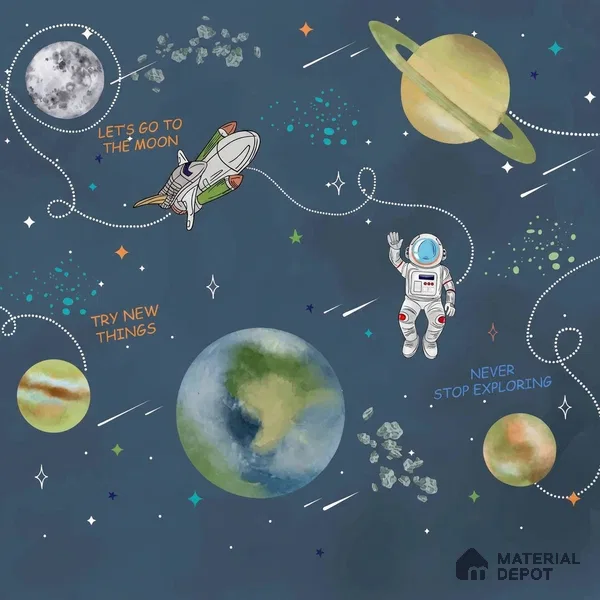 Customized Space Theme Wallpaper for Kids Room, Planets, rockets, Astronauts, Blue Sparkla N Shine Series Handmade Space Design (Customised Size Wallpaper)