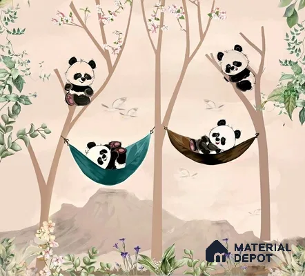 Cute Panda on Hammock Wallpaper for Kids Room Wall, Customised Sparkla N Shine Series Handmade Entertainment Design (Customised Size Wallpaper)