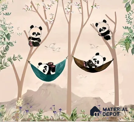 Cute Panda on Hammock Wallpaper for Kids Room Wall, Customised Sparkla N Shine Series Soft Feel Entertainment Design (Customised Size Wallpaper)