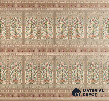 Gitanjali | Warm Beige Temple Arch Motif Traditional Look Wallpaper Canvas (Customised Size)