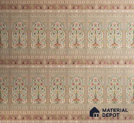 Gitanjali | Warm Beige Temple Arch Motif Traditional Look Wallpaper Handmade (Customised Size)