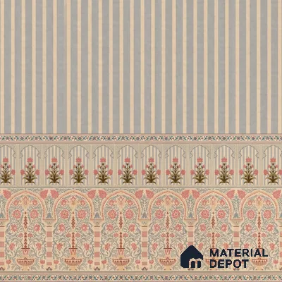 H903112 | Kusum Indian Jharokha and Stripes Customized Floral Wallpaper - Canvas