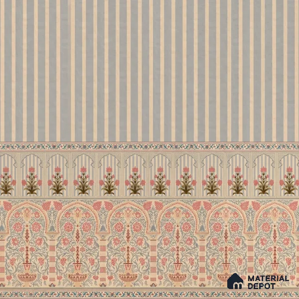 H903112 | Kusum Indian Jharokha and Stripes Customized Floral Wallpaper - Canvas