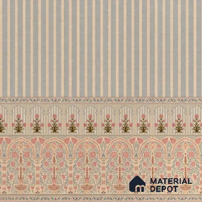Kusum Indian Jharokha and Stripes Customized Floral Wallpaper - Handmade