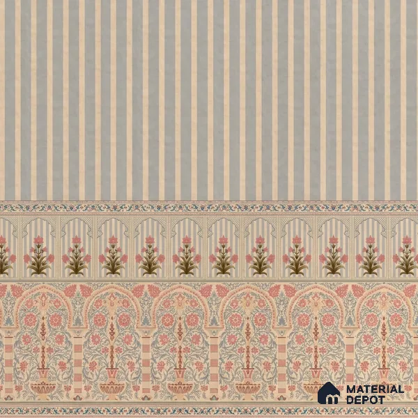 Kusum Indian Jharokha and Stripes Customized Floral Wallpaper - Handmade