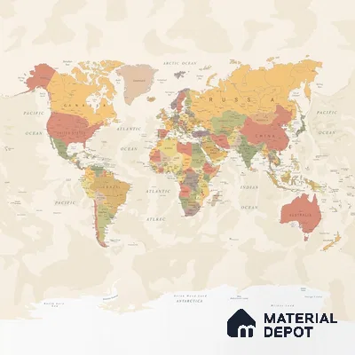 Large World Map Wallpaper, Pastel Shades, Customised Sparkla N Shine Series Soft Feel Map Design (Customised Size Wallpaper)