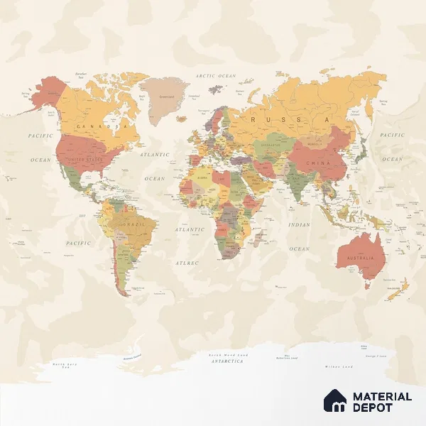 Large World Map Wallpaper, Pastel Shades, Customised Sparkla N Shine Series Soft Feel Map Design (Customised Size Wallpaper)