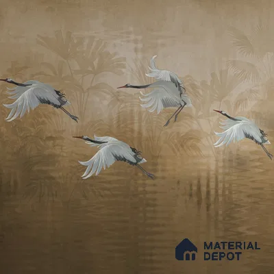 Musafir Beautiful Cranes Brown Wallpaper Sukoon Series Handmade Abstract Design (Customised Size Wallpaper)