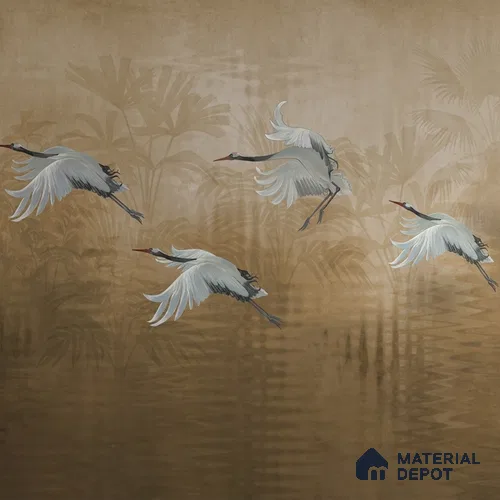 Musafir Beautiful Cranes Brown Wallpaper Sukoon Series Handmade Abstract Design (Customised Size Wallpaper)
