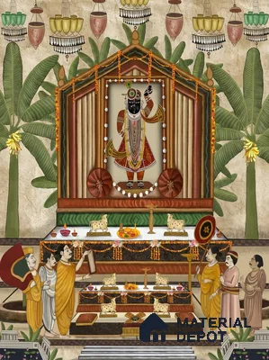 Shrinathji Pichwai | Warm Beige Krishna Shrine Pichwai Traditional Look Wallpaper Handmade (Customised Size)