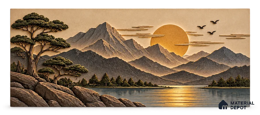 Sunset Mountain Landscape 3 ft x 2 ft CNC Made HDHMR Panel - 30 mm