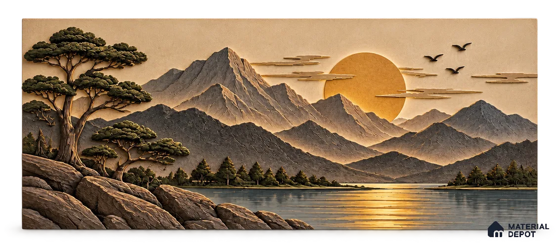 Sunset Mountain Landscape 3 ft x 2 ft CNC Made HDHMR Panel - 30 mm