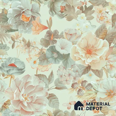 Prasoon, Colorful Floral Pattern , 10 Meter x 19.68 inches Green Canvas Wallpaper - 54 Sq. Ft. | Minimum 15% wastage during installation