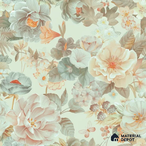Prasoon, Colorful Floral Pattern , 10 Meter x 19.68 inches Green Canvas Wallpaper - 54 Sq. Ft. | Minimum 15% wastage during installation