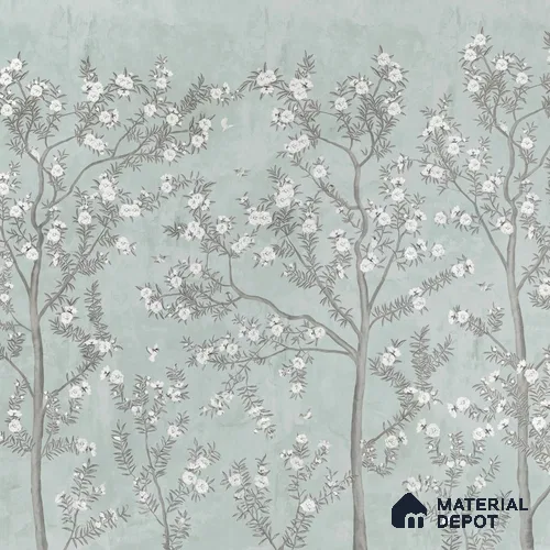Chinoiserie Pattern for Walls, Light Green Handmade (Customised Wallpaper)