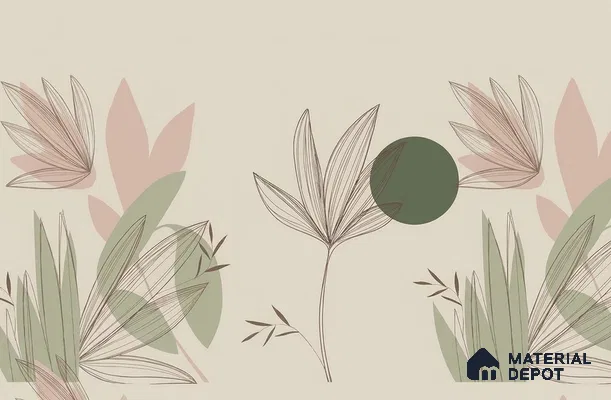Green and Beige Leaves Line Art Customized Floral Wallpaper - Canvas