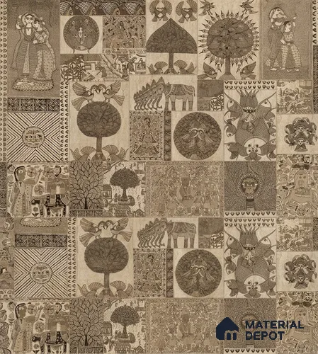 Geet Madhubani Handmade Wallpaper In Vintage Brown (Customised Wallpaper)