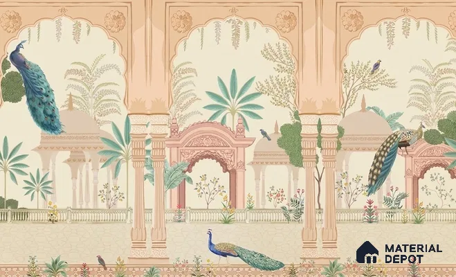 Aangan Indian Theme Soft Feel Wallpaper with Peacocks (Customised Wallpaper)