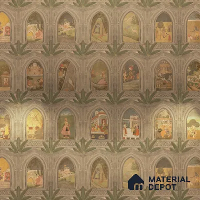 WP 03912 B | Ramayan- Luxury | Warm Beige Palace Arch Gallery Traditional Look Wallpaper Handmade (Customised Size)