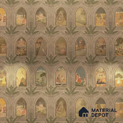 WP 03912 | Ramayan- Luxury | Warm Beige Palace Arch Gallery Traditional Look Wallpaper Canvas (Customised Size)