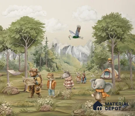 Animals Jungle Camp Soft Feel Wallpaper for Kids Rooms (Customized Size Wallpaper)