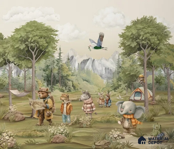 Animals Jungle Camp Soft Feel Wallpaper for Kids Rooms (Customized Size Wallpaper)