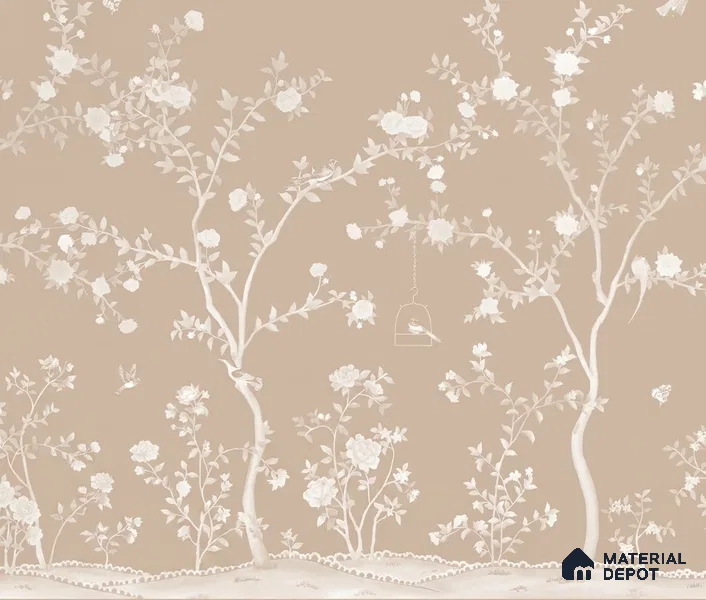 Aura in the Garden Chinoiserie Clay Beige Customized Wallpaper Canvas(Premium)