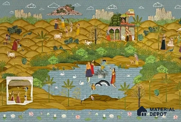 Krishna Leela Customized Wallpaper Handmade(Luxury)