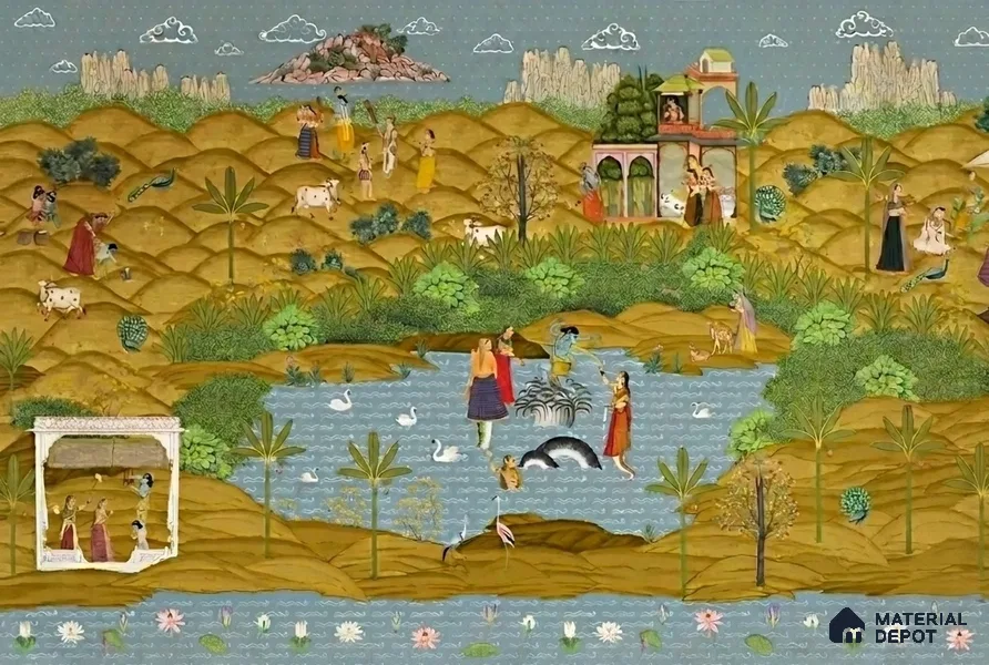 Krishna Leela Customized Wallpaper Handmade(Luxury)