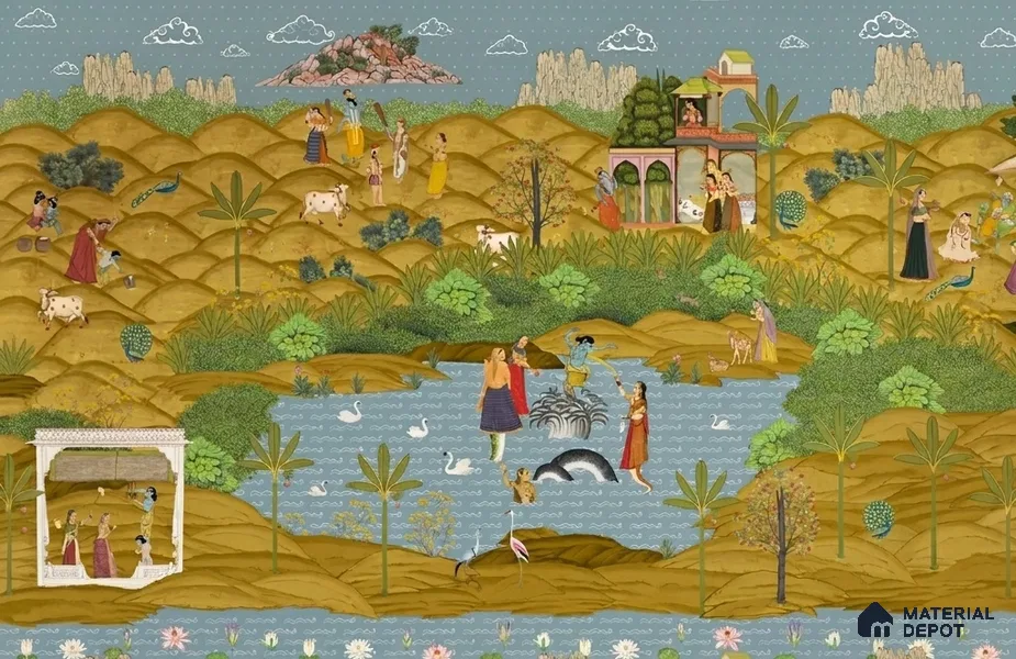 Krishna Leela Customized Wallpaper Silk Sheen (Super Luxury)