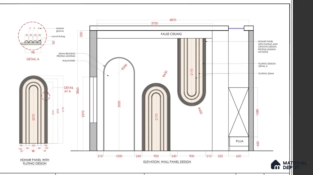 Forest Arch Groove Wall 9 ft x 5 ftHDHMR Panel - 17 mm
