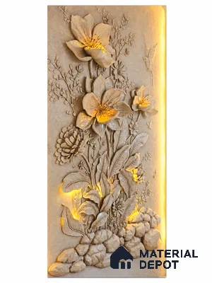 Golden Bloom 3D Floral Wall 6 ft x 4 ft CNC Made HDHMR Panel - 50 mm