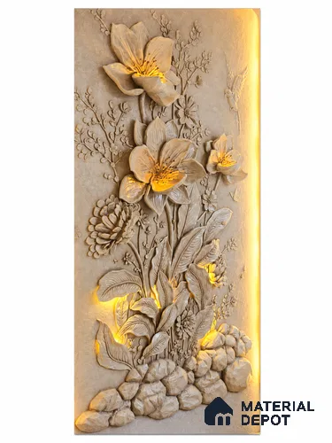 Golden Bloom 3D Floral Wall 6 ft x 4 ft CNC Made HDHMR Panel - 50 mm